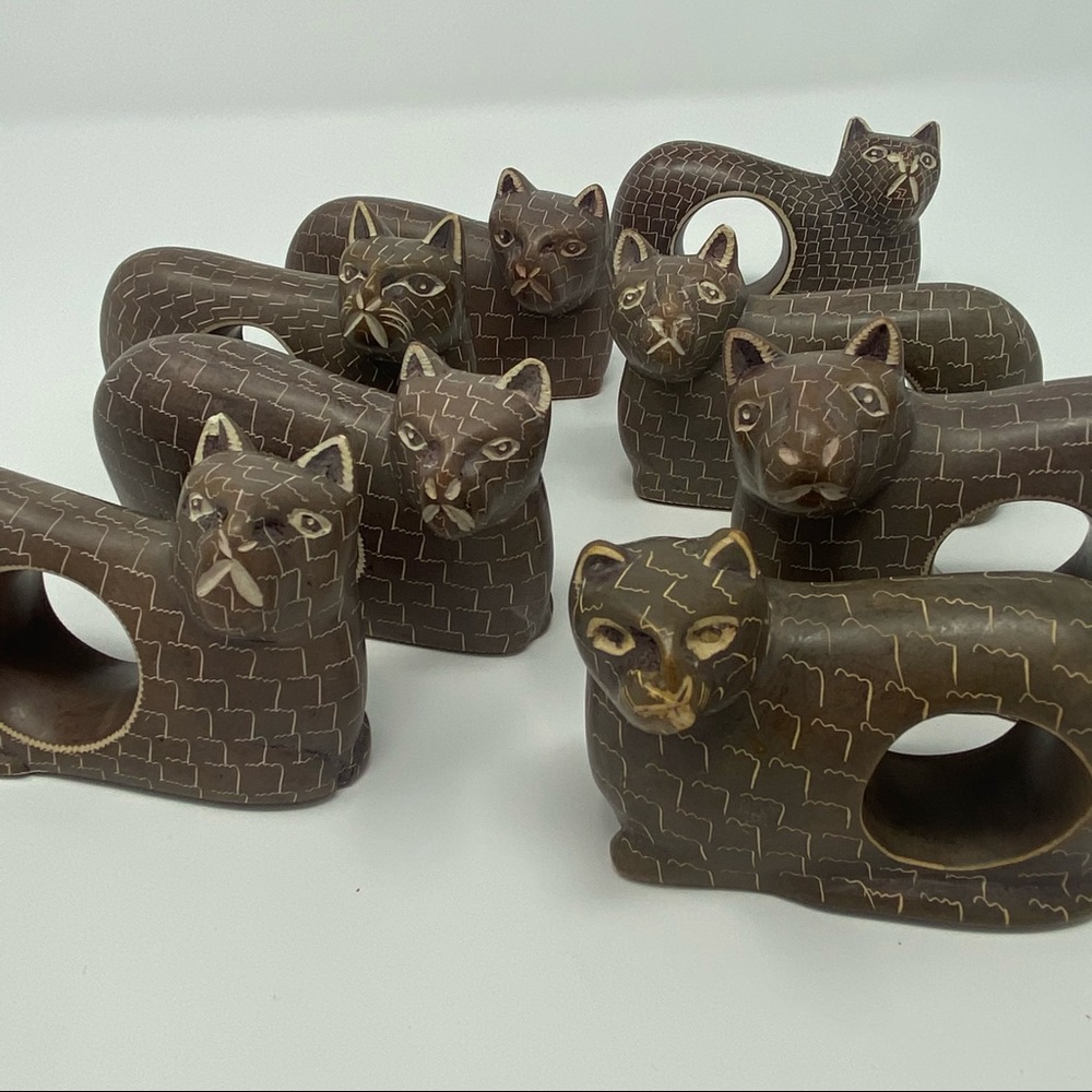 Vintage Sandstone Hand Carved Napkin Rings Set of 8 Made in Kenya